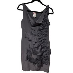 Yoana Baraschi Gray Silk Draped Ruffled Frilly Sleeveless Dress Womens Size 8